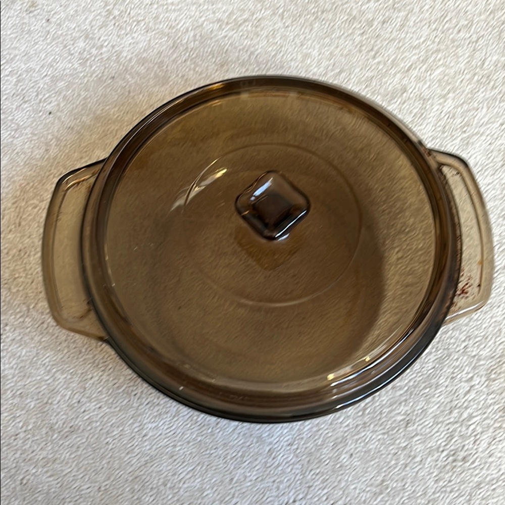 Vintage Glass Cookware Round Covered Brown 1.5 Quart